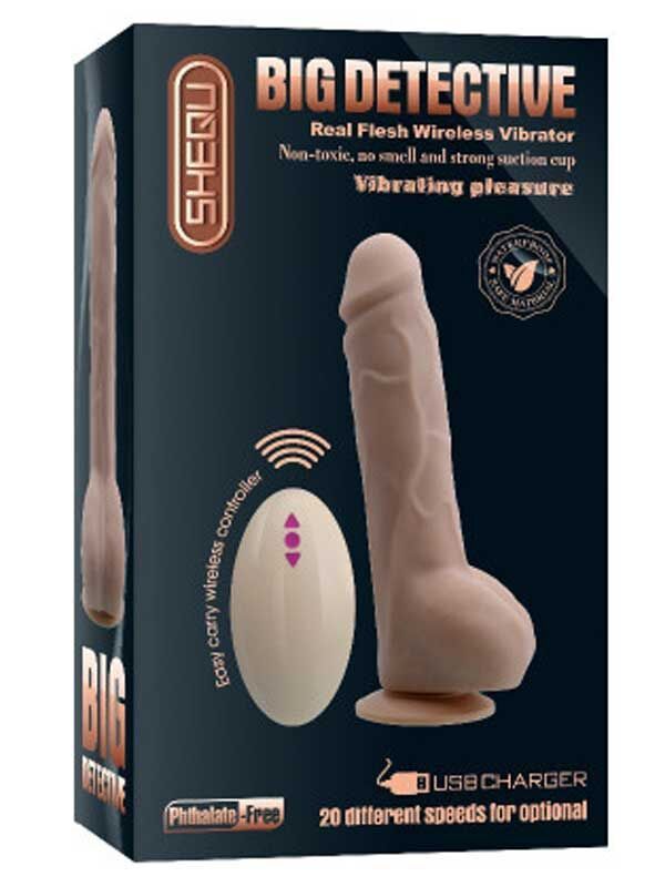 Big Detective Şarjlı Uzaktan Kumandalı Titreşimli Gerçekçi Dildo 19 cm